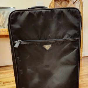 Prada Rolling Small Suitcase Luggage Black Nylon with Leather Details